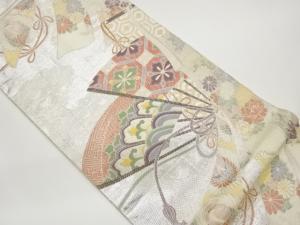 佐賀錦几帳に扇・花菱蜀江・花鳥模様織出し袋帯